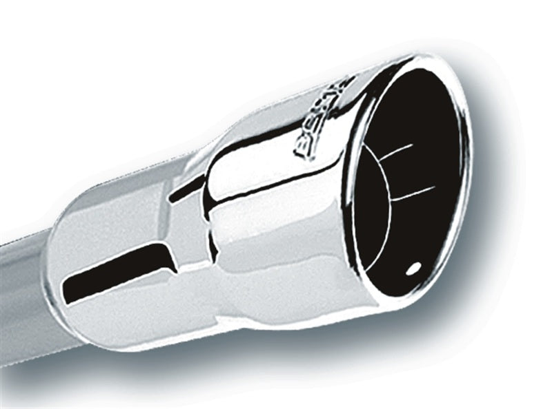 Borla 2.25in Inlet 3.5in Round Rolled Angle Cut Intercooled Outlet x 6.5in Long Embossed Tip Borla Tips