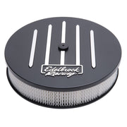 Edelbrock Air Cleaner Racing Series Round Aluminum Top Cloth Element 14In Dia X 3 125In Dropped Base Edelbrock Air Filters - Universal Fit