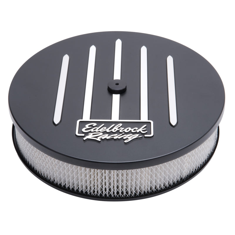 Edelbrock Air Cleaner Racing Series Round Aluminum Top Cloth Element 14In Dia X 3 125In Dropped Base Edelbrock Air Filters - Universal Fit