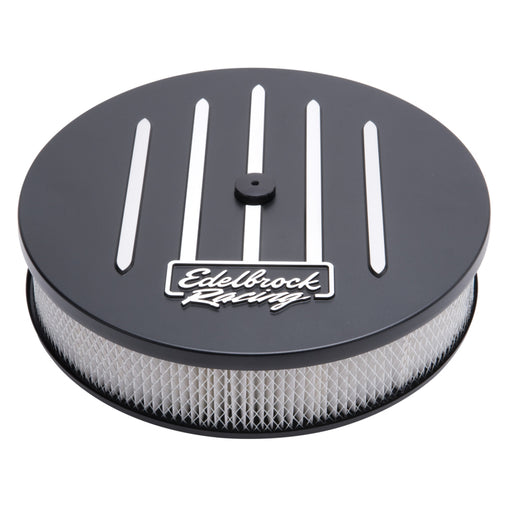 Edelbrock Air Cleaner Racing Series Round Aluminum Top Cloth Element 14In Dia X 3 125In Dropped Base Edelbrock Air Filters - Universal Fit