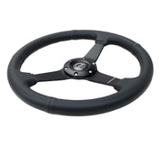 NRG Sport Steering Wheel (350mm / 1.5in Deep) Black Leather Black Stitch w/Matte Black Solid Spokes NRG Steering Wheels