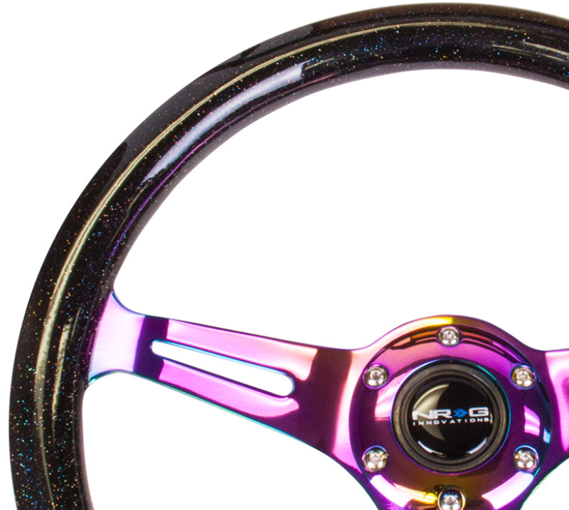 NRG Classic Wood Grain Steering Wheel (350mm) Black Sparkle/Galaxy Color w/Neochrome 3-Spoke NRG Steering Wheels