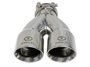 aFe Takeda 2.5in 304 Stainless Steel Clamp-on Exhaust Tip 2.5in Inlet 3in Dual Outlet - Polished aFe Tips