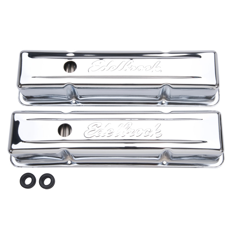 Edelbrock Valve Cover Signature Series Chevrolet 1959-1986 262-400 CI V8 Tall Chrome Edelbrock Valve Covers