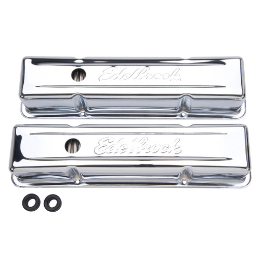 Edelbrock Valve Cover Signature Series Chevrolet 1959-1986 262-400 CI V8 Tall Chrome Edelbrock Valve Covers