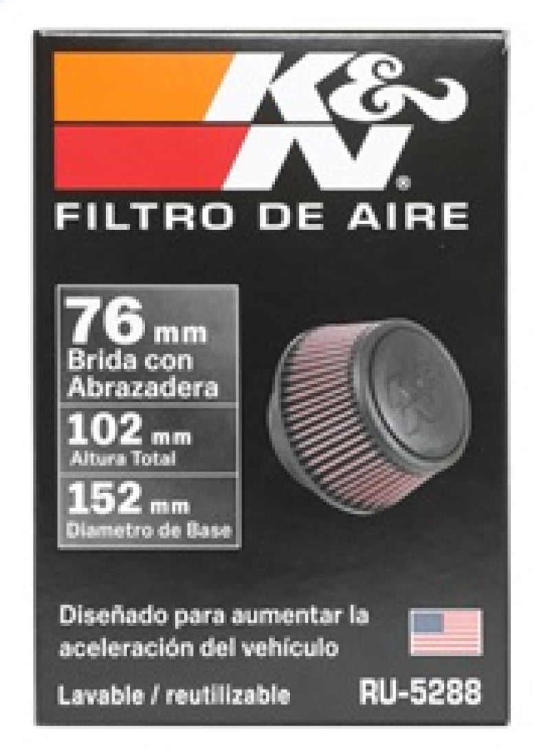 K&N Universal Round Clamp-On Air Filter 3in Flange ID x 6in Base OD x 4.625in Top OD x 3in Height K&N Engineering Air Filters - Universal Fit