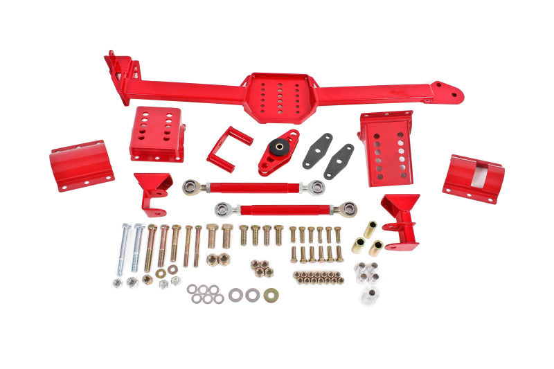 BMR 05-14 S197 Mustang Body Mount Watts Link Rod End/Poly w/ Adj. Axle Clamps - Red