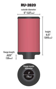 K&N Filter 3 inch Flange 5 inch OD 6 1/2 inch Height K&N Engineering Air Filters - Universal Fit