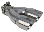 aFe Takeda 2.5in 304 Stainless Steel Clamp-on Exhaust Tip 2.5in Inlet 3in Dual Outlet - Polished aFe Tips