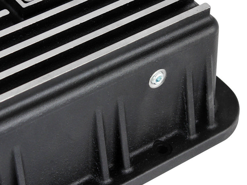 aFe POWER Transmission Pan Ford Trucks 80-92 (AOD Transmission)- Black w/ Machined Fins
