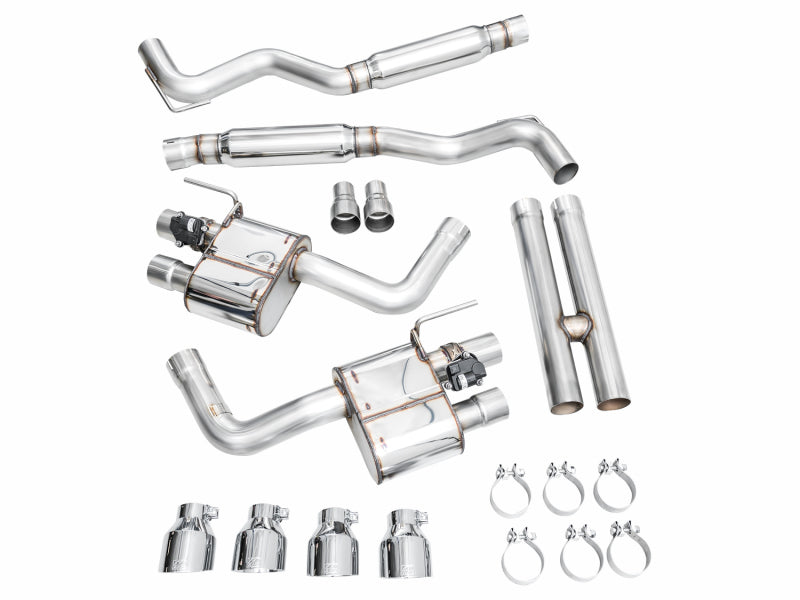 AWE 2024 Ford Mustang GT Fastback S650 RWD SwitchPath Cat-Back Exhaust w/ Quad Chrome Silver Tips AWE Tuning Catback