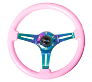 NRG Classic Wood Grain Steering Wheel (350mm) Solid Pink Painted Grip w/Neochrome 3-Spoke Center NRG Steering Wheels