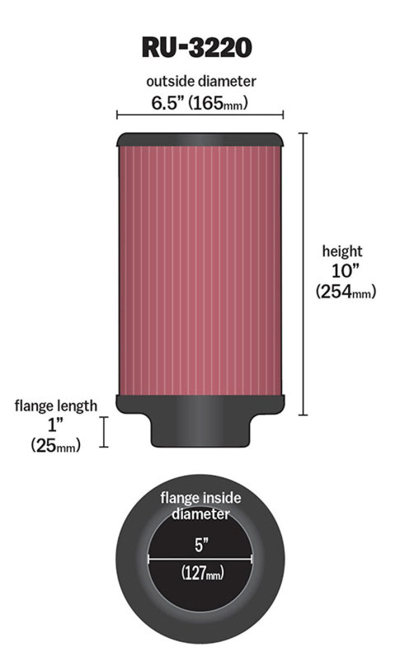K&N Filter Universal Rubber Filter 5in Flange ID / 6.5in OD / 10in Height K&N Engineering Air Filters - Universal Fit