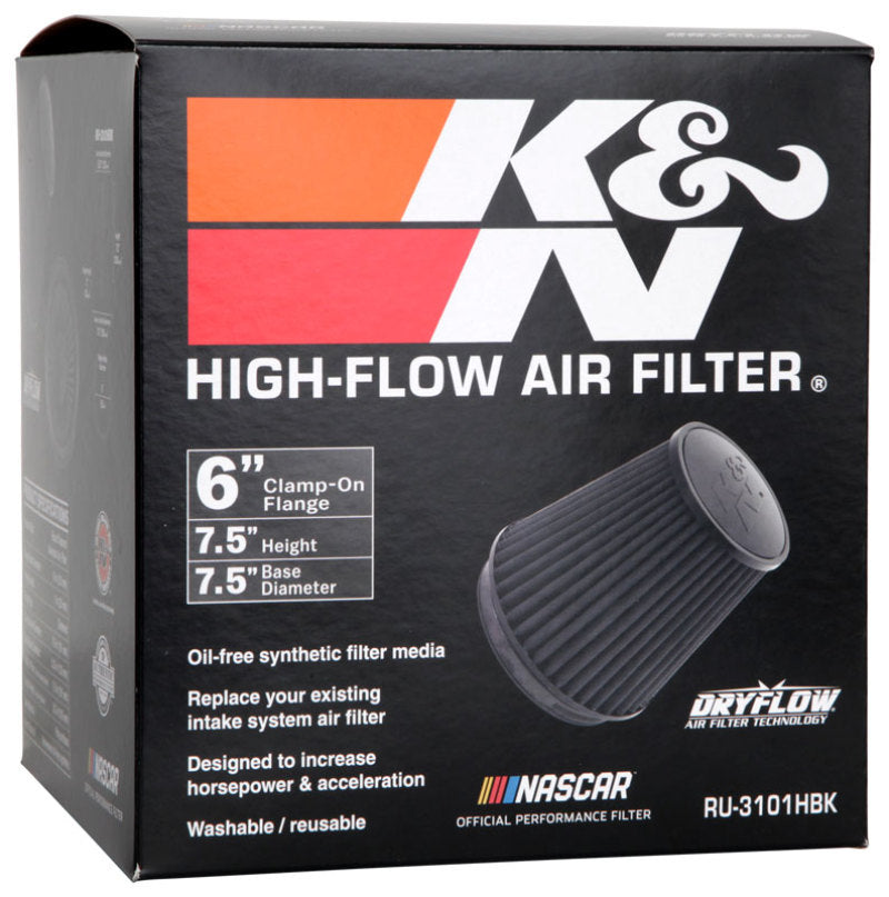 K&N Universal Rubber Filter Round Tapered 6in Flange ID x 7.5in Base OD x 5.25in Top OD x 8in Height K&N Engineering Air Filters - Universal Fit