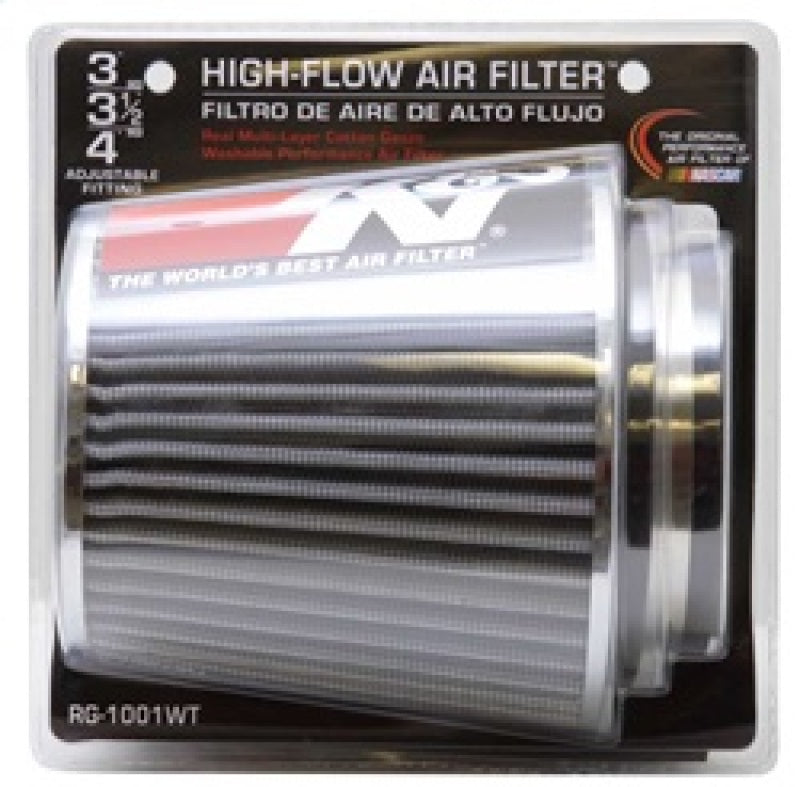 K&N Universal Filter Chrome Round Tapered White - 4in Flange ID x 1.125in Flange Length x 5.5in H K&N Engineering Air Filters - Universal Fit