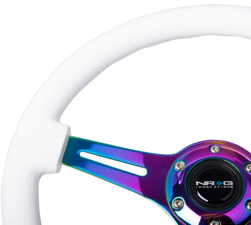 NRG Classic Wood Grain Steering Wheel (350mm) White Paint Grip w/Neochrome 3-Spoke Center NRG Steering Wheels