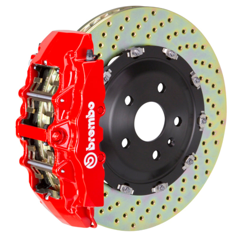 Brembo 11-23 Charger w/V8 Exc AWD/SRT8 Fr GT BBK 6Pis Cast 380x34 2pc Rotor Drilled-Red Brembo Brake Kits - Performance Slot