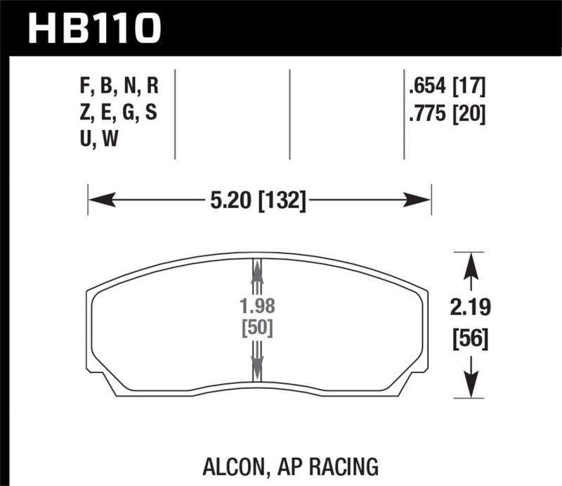 Hawk DTC-80 AP Racing 17mm Race Brake Pads Hawk Performance Brake Pads - Racing