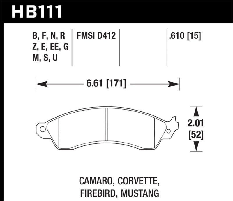 Hawk 1991 Chevrolet Camaro 3.1L Heritage Edition Performance Package Front ER-1 Brake Pads Hawk Performance Brake Pads - Racing