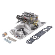 Edelbrock Manifold And Carb Kit Performer Air-Gap Small Block Chevrolet 1957-1986 Natural Finish Edelbrock Intake Manifolds