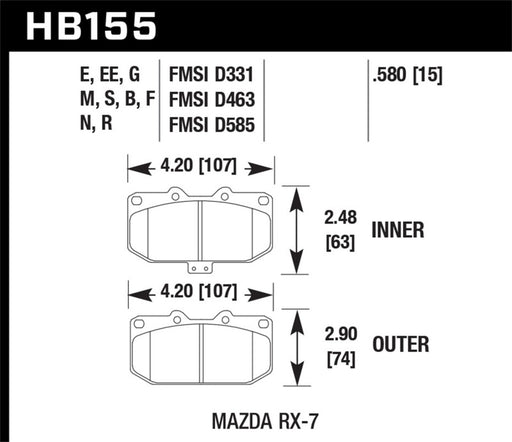 Hawk 88-89 Mazda RX-7 1.3L 10th Anniversary 4 Piston Caliper Front ER-1 Brake Pads Hawk Performance Brake Pads - Racing