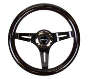 NRG Classic Wood Grain Steering Wheel (310mm) Black w/Black Chrome 3-Spoke Center NRG Steering Wheels