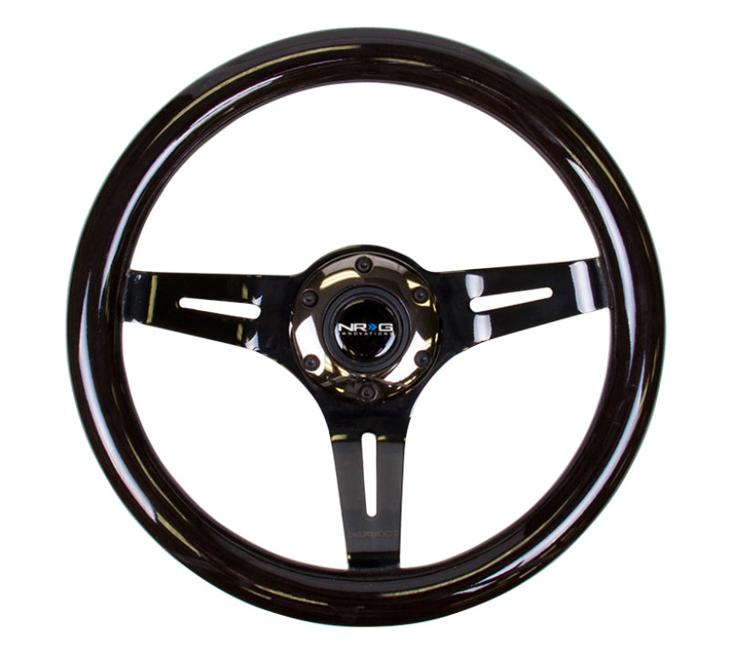 NRG Classic Wood Grain Steering Wheel (310mm) Black w/Black Chrome 3-Spoke Center NRG Steering Wheels