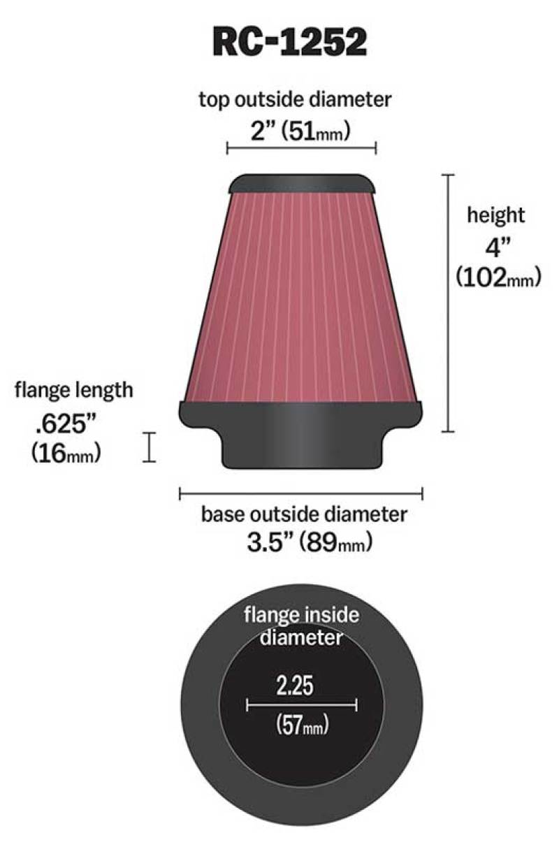 K&N Universal Chrome Filter 2.25in Flange / 3.5in Base / 2in Top / 4in Height - 2 Per Box K&N Engineering Air Filters - Universal Fit