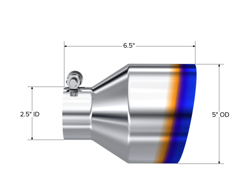 MBRP Univ. T304 Stainless Steel Burnt End Tip 2.5in ID / 5in OD / 6.5in Length Angle Cut Single Wall MBRP Tips