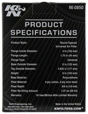 K&N Universal Air Filter (4in. Flange / 6in. Base OD / 4-5/8in. Top OD / 6in. Height) K&N Engineering Air Filters - Universal Fit