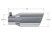 MBRP Universal Tip 4in OD 2.75in Inlet 10in Length Angled Rolled End T304 MBRP Steel Tubing