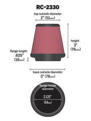 K&N Universal Chrome Filter 2 1/8 inch FLG / 3 inch Bottom / 2 inch Top / 3 inch Height K&N Engineering Air Filters - Universal Fit
