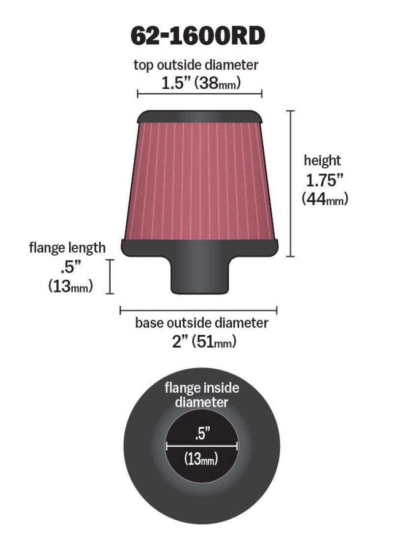 K&N 2in Base OD x .375in Flange ID x 1.75in H Rubber Base Crankcase Vent Filter K&N Engineering Air Filters - Universal Fit