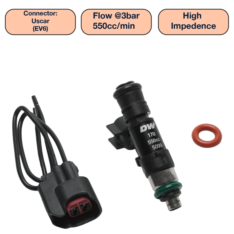 DeatschWerks Universal 550cc Single Fuel Injector / 48mm Length / 14mm O-Ring Seals DeatschWerks Fuel Injectors - Single