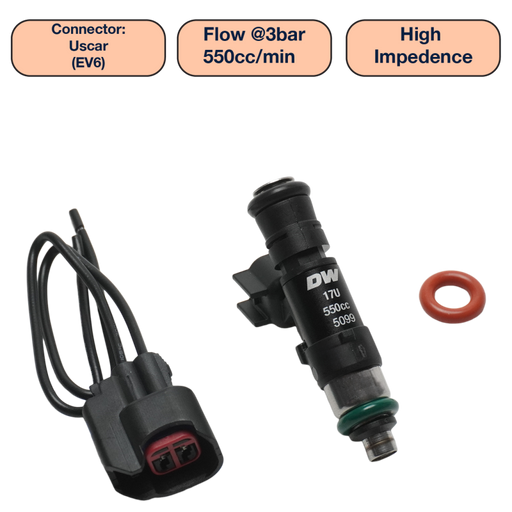DeatschWerks Universal 550cc Single Fuel Injector / 48mm Length / 14mm O-Ring Seals DeatschWerks Fuel Injectors - Single