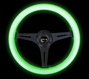 NRG Classic Wood Grain Steering Wheel (350mm) Glow-N-The-Dark Green Grip w/Black 3-Spoke Center NRG Steering Wheels