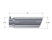 MBRP Universal Tip 6in OD Angled Rolled End 5in Inlet 18in Length T304 Exhaust MBRP Steel Tubing