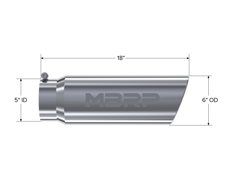 MBRP Universal Tip 6in OD Angled Rolled End 5in Inlet 18in Length T304 Exhaust MBRP Steel Tubing
