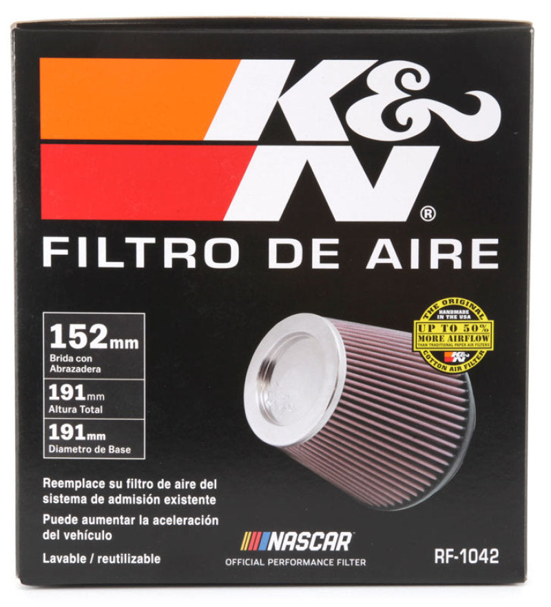 K&N Round Tapered Universal Air Filter 6in Flange ID x 7.5in Base OD x 5in Top OD x 6.5in Height K&N Engineering Air Filters - Universal Fit