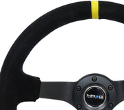 NRG Reinforced Steering Wheel (350mm / 3in. Deep) Blk Suede/X-Stitch w/5mm Blk Spoke & Yellow CM NRG Steering Wheels