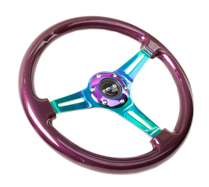 NRG Classic Wood Grain Steering Wheel (350mm) Purple Pearl Paint w/Neochrome 3-Spoke Center NRG Steering Wheels