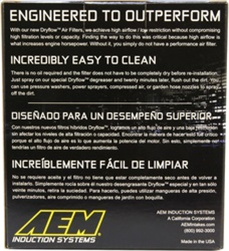 AEM 5.5in Base OD x 4.75in Top OD x 5in Height Conical Dryflow Air Filter AEM Induction Air Filters - Universal Fit