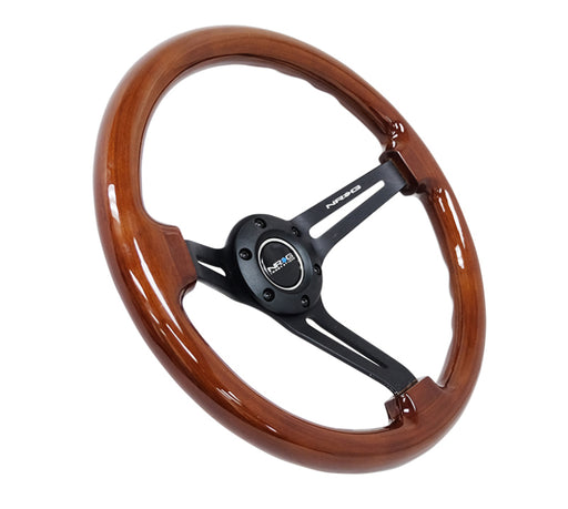 NRG Reinforced Steering Wheel (350mm / 3in. Deep) Brown Wood w/Blk Matte Spoke/Black Center Mark NRG Steering Wheels