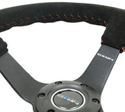 NRG Reinforced Steering Wheel (350mm / 3in. Deep) Blk Suede/Red BBall Stitch w/5mm Matte Blk Spokes NRG Steering Wheels