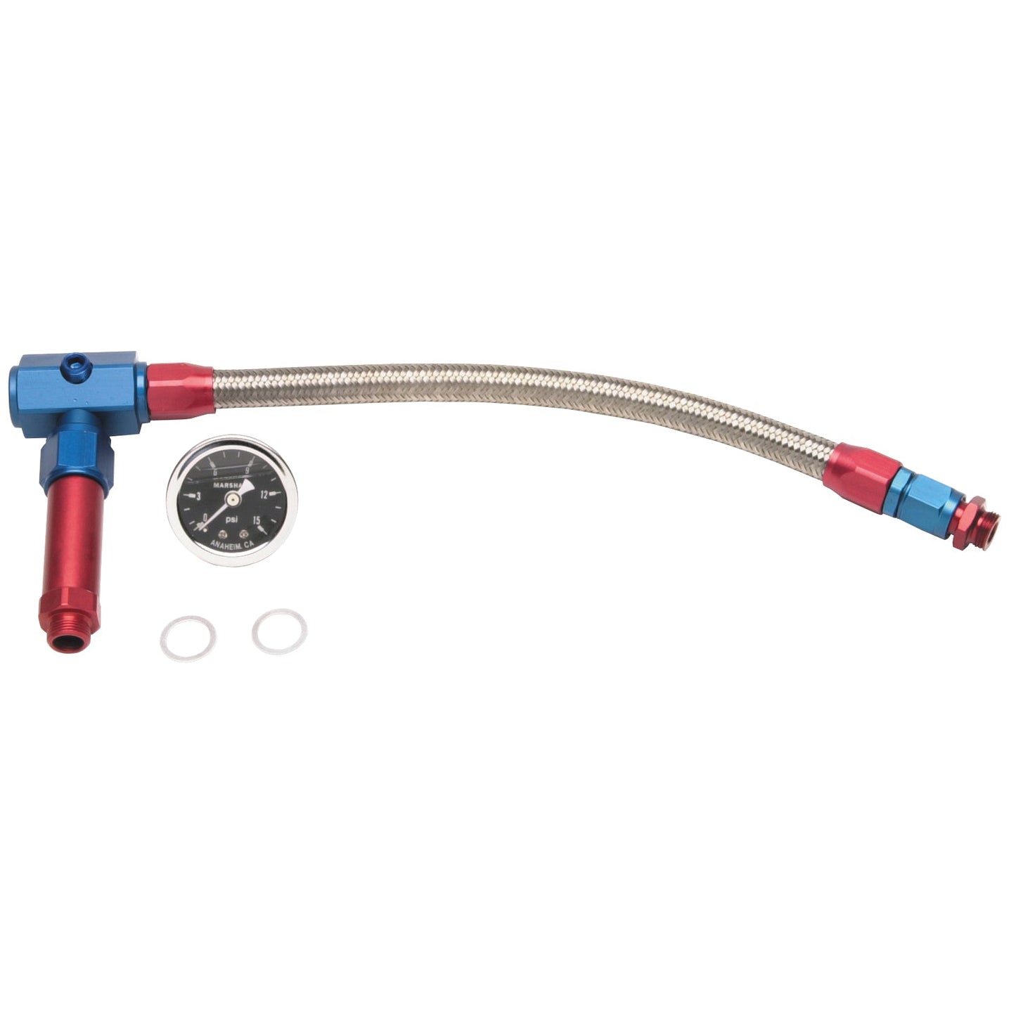 6AN-3/8" Female NPT Carb Inlet Kit & Gauge, Demon Carbs w/ Red/Blue Finish RUSSELL Autoparts