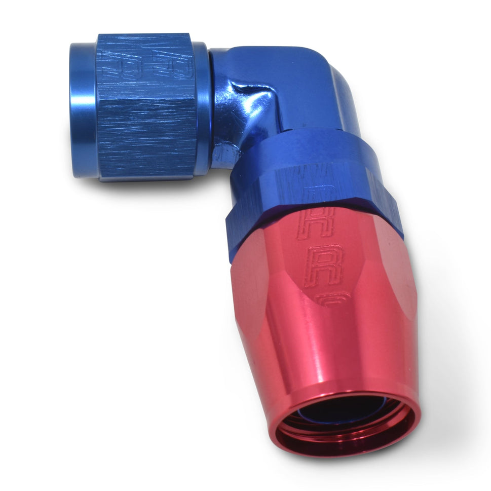 6AN 90 Degree Forged Aluminum Hose End With Red/Blue Finish