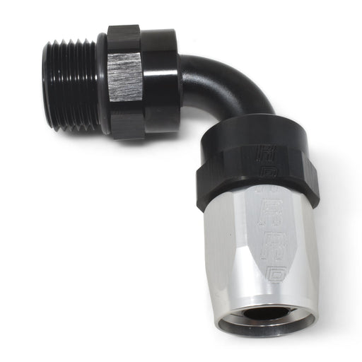 6AN 90 Degree Radius Port Hose End To 9/16"-18 O-Ring Boss, Black/Silver Finish RUSSELL Autoparts