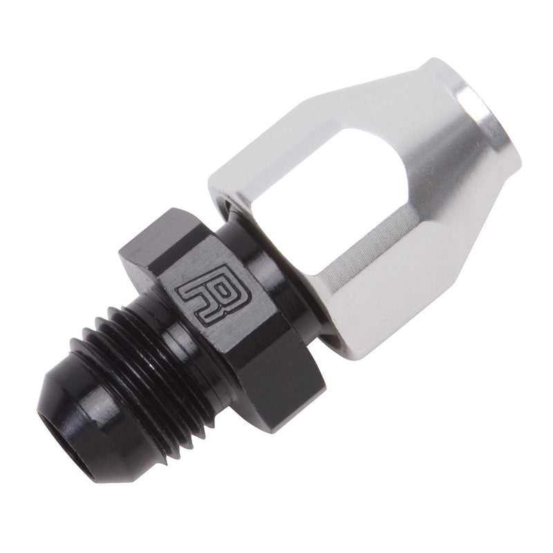 6AN Male 37 Degree To 3/8" Line Aluminum Fuel Line Adapter, Black/Silver Finish RUSSELL Autoparts