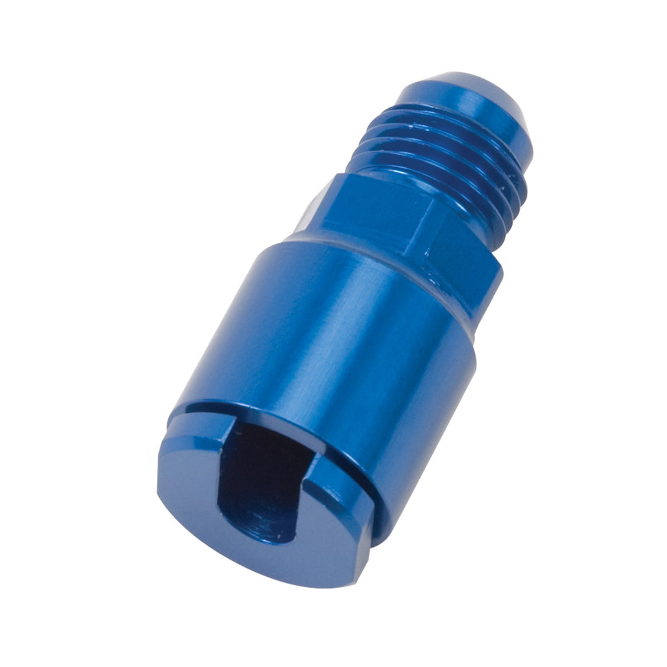 6AN Male x 1/4' SAE Quick-Disconnect Female Threaded Cap Fitting, Blue Finish