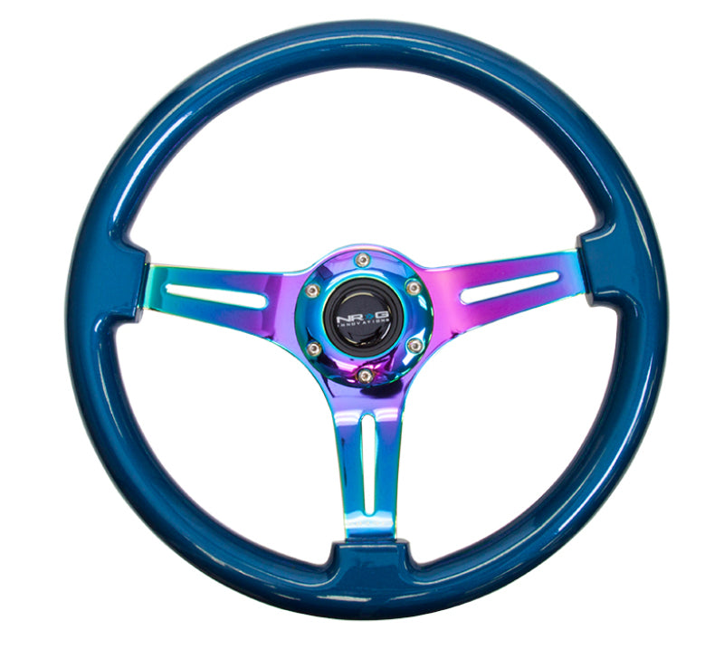 NRG Classic Wood Grain Steering Wheel (350mm) Blue Pearl/Flake Paint w/Neochrome 3-Spoke Center NRG Steering Wheels